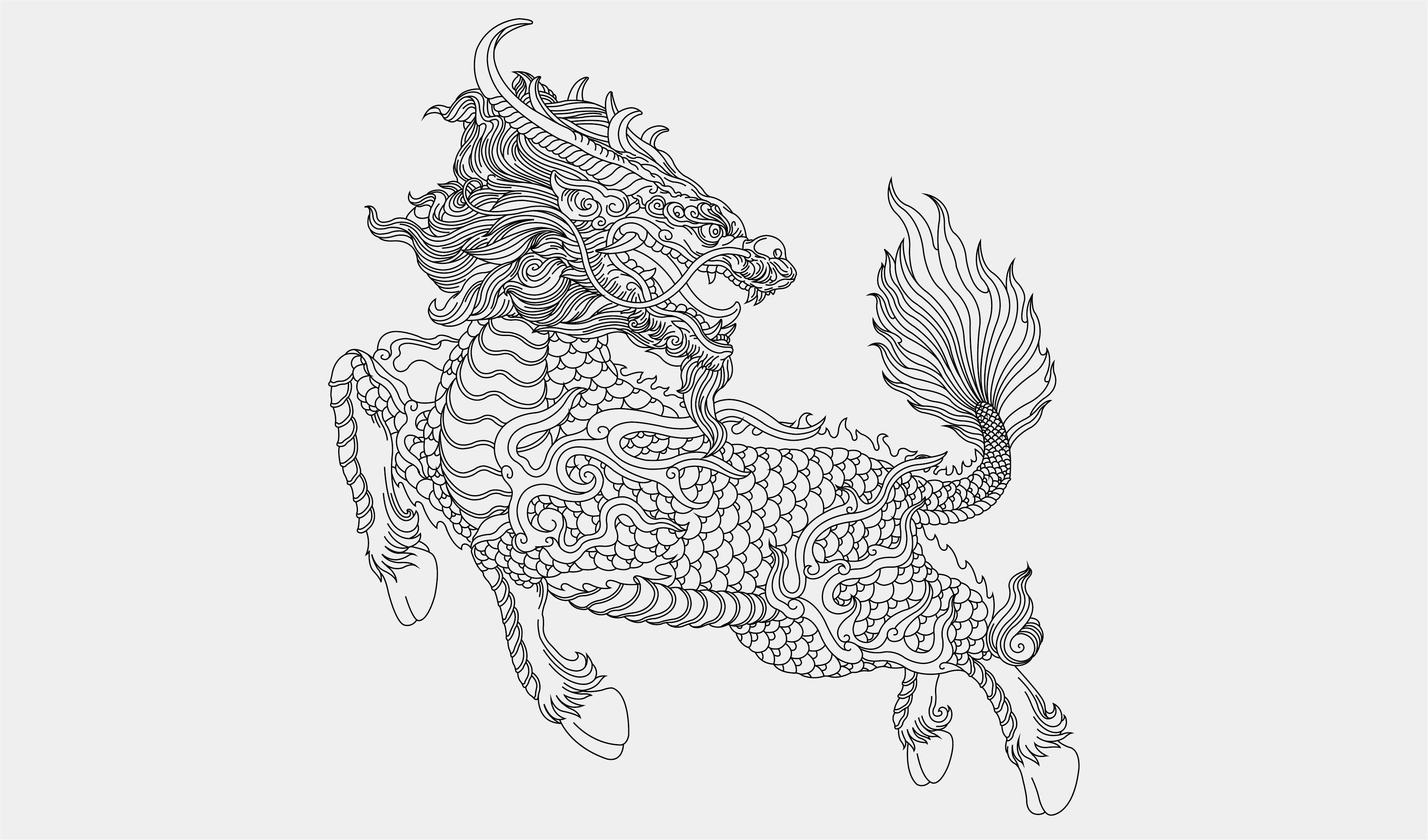 传统 白酒 麒麟插画线条矢量图元素